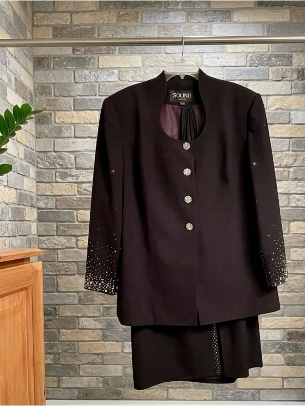 SOLINI 3PC quiet Luxury black First Lady Skirt Suit w Rhinestones Plus SZ 24 - Picture 13 of 13